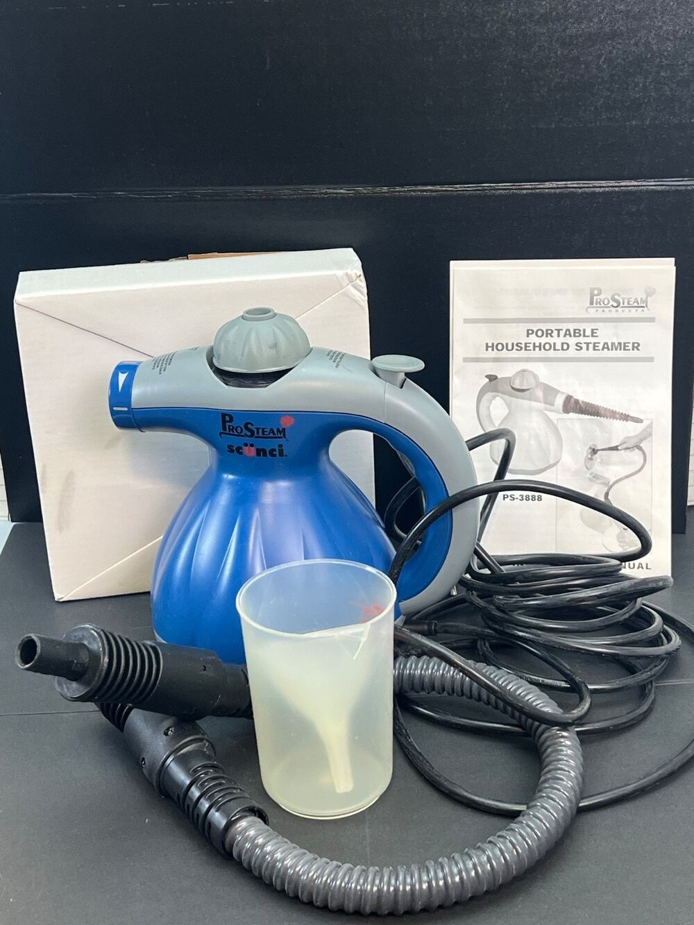 Scunci ProSteam PS-3888 Portable Handheld Steam Cleaner Attachments Tested Blue